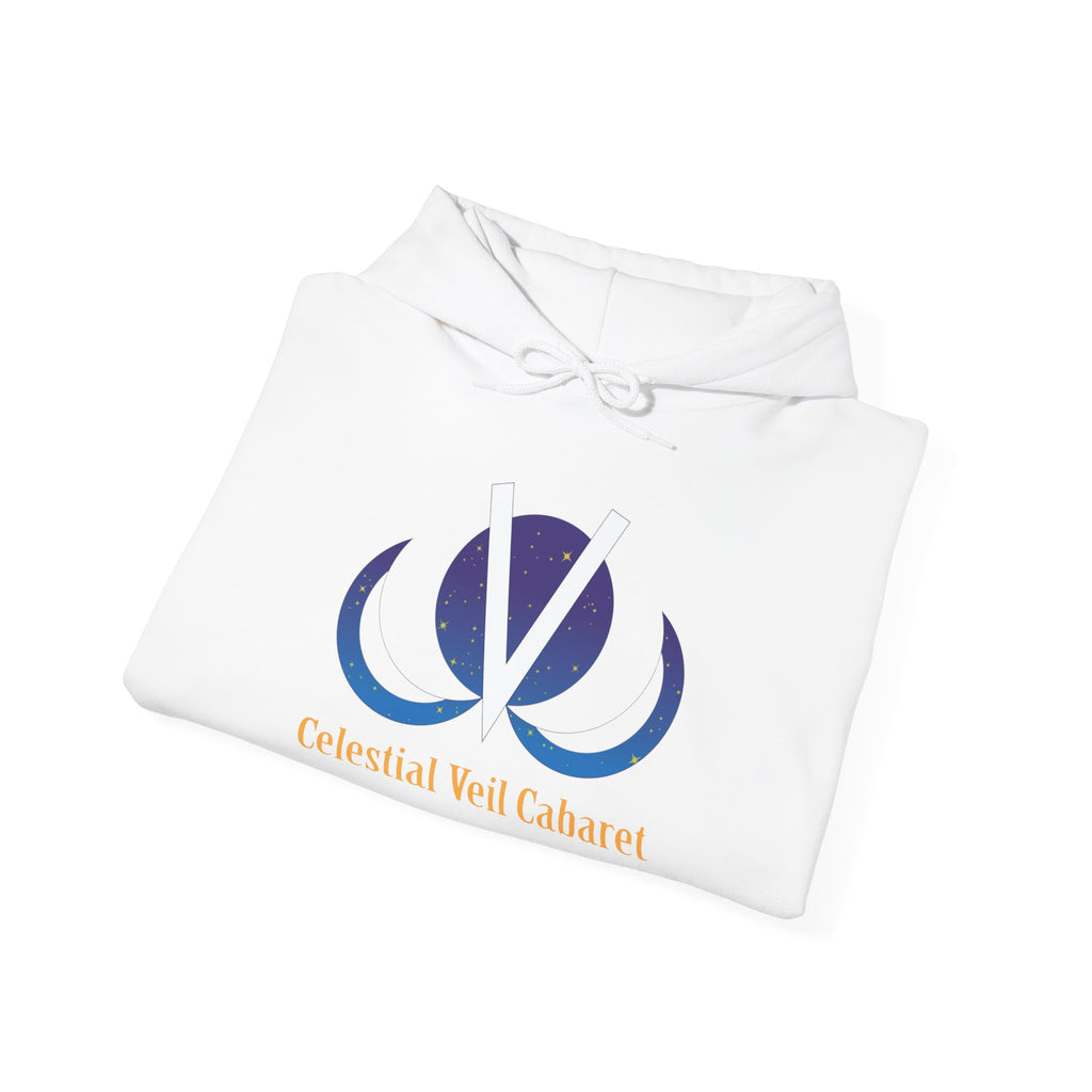 Celestial Veil Cabaret Hoodie — Cosmic Crescent Logo Pullover