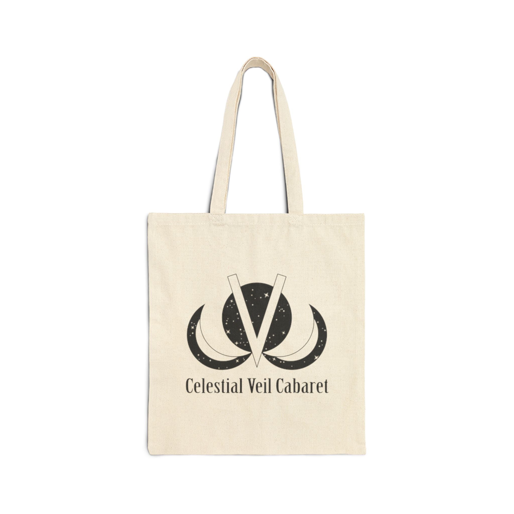 Celestial Veil Cabaret Canvas Tote Bag — Mystic Moon Logo Eco Shopper