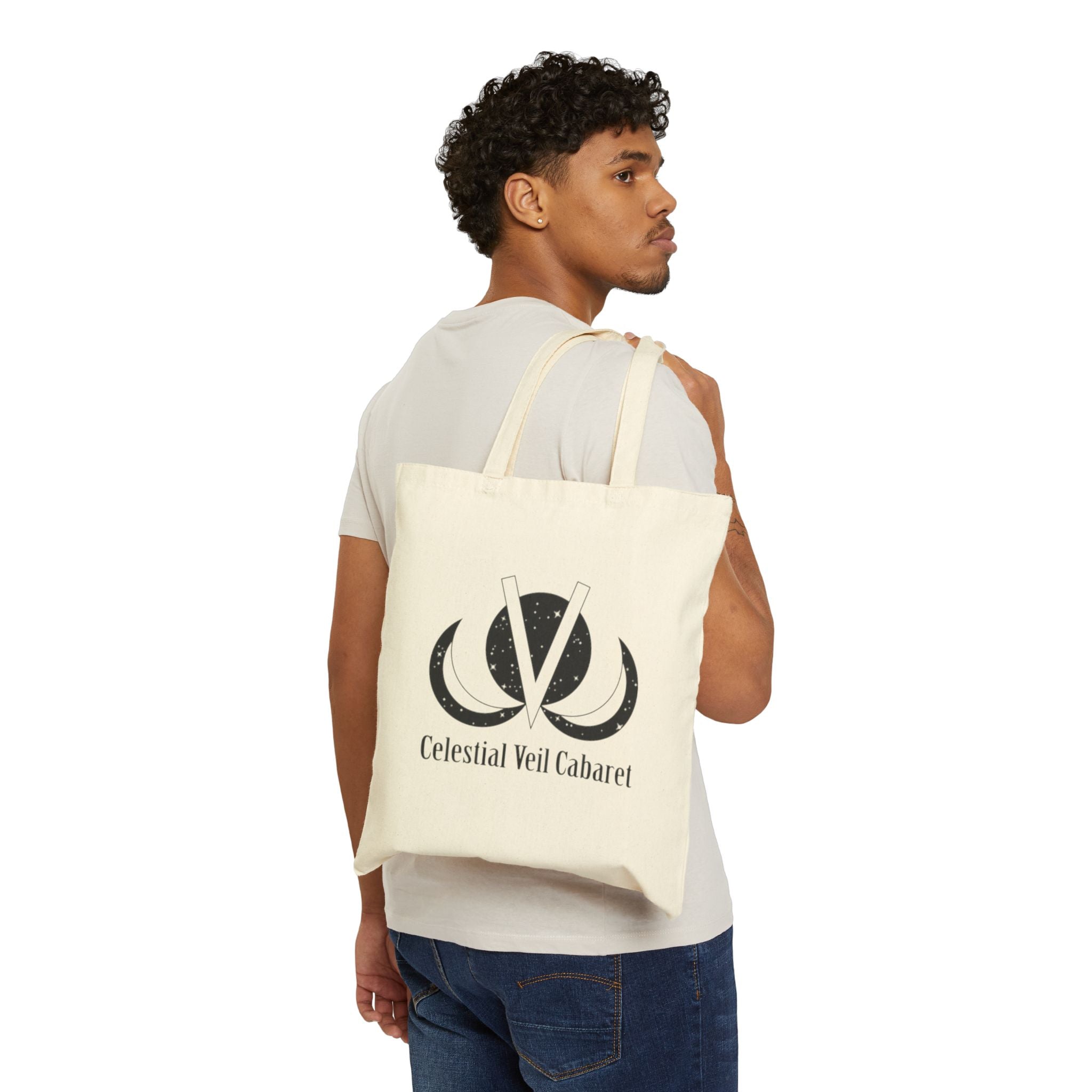 Celestial Veil Cabaret Canvas Tote Bag — Mystic Moon Logo Eco Shopper