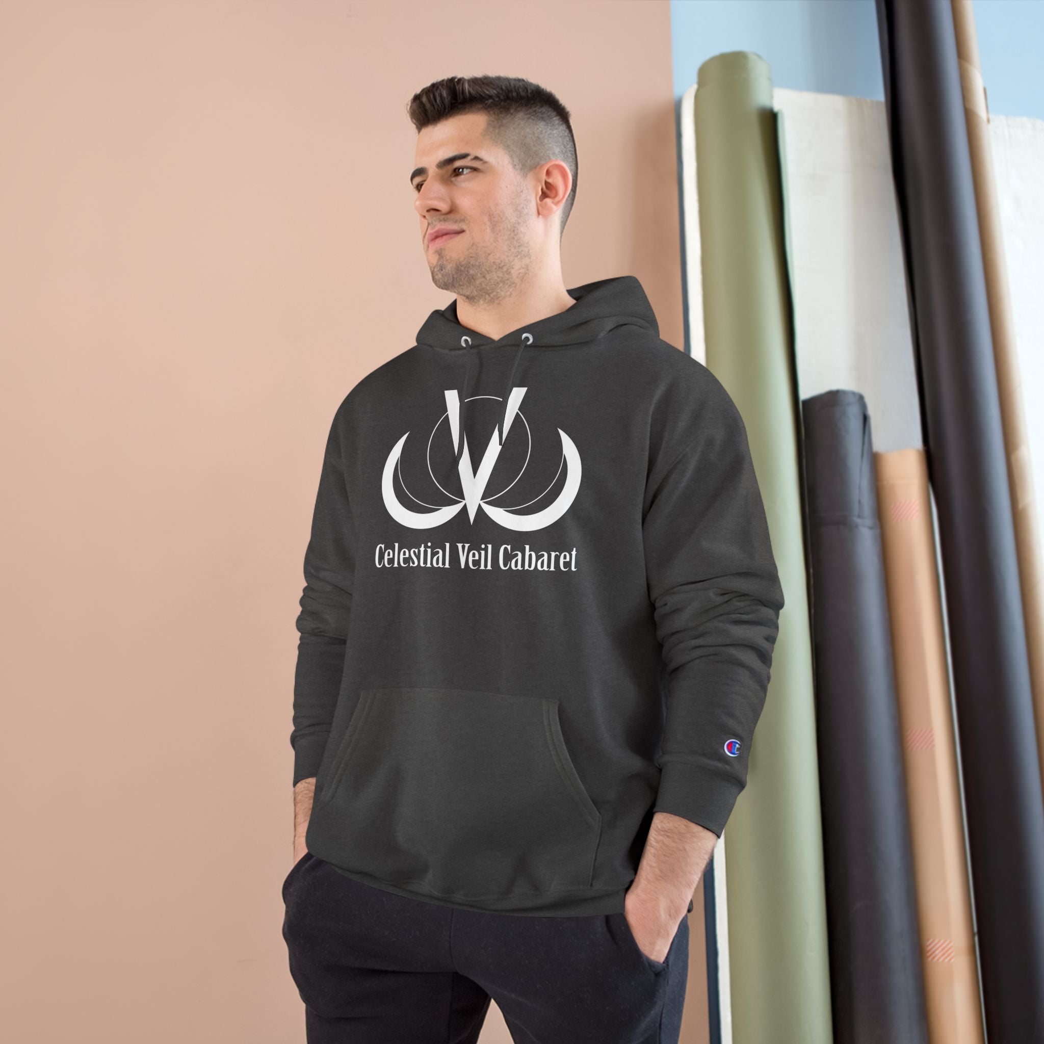 Celestial Veil Cabaret Hoodie — Moon Logo Champion Pullover