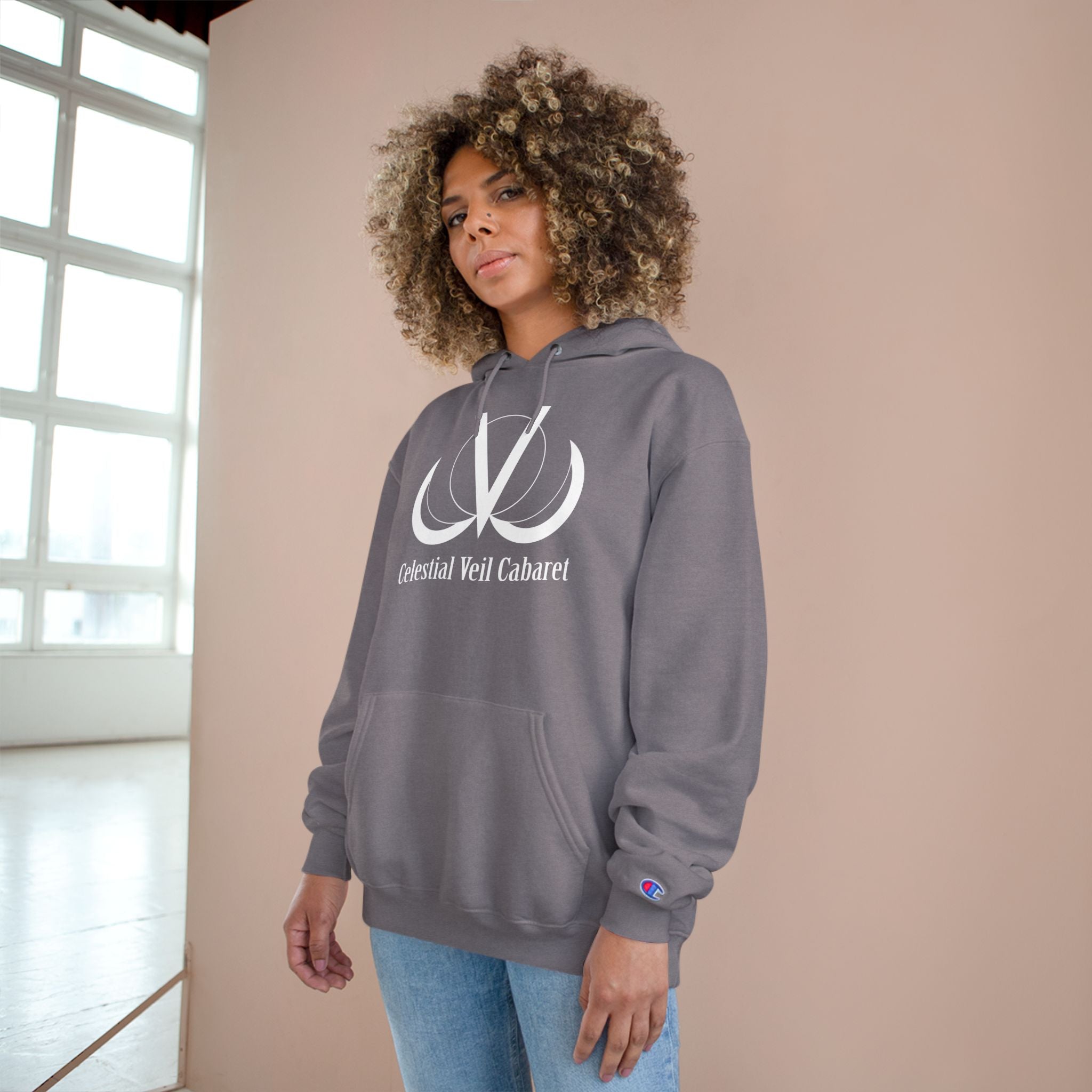 Celestial Veil Cabaret Hoodie — Moon Logo Champion Pullover