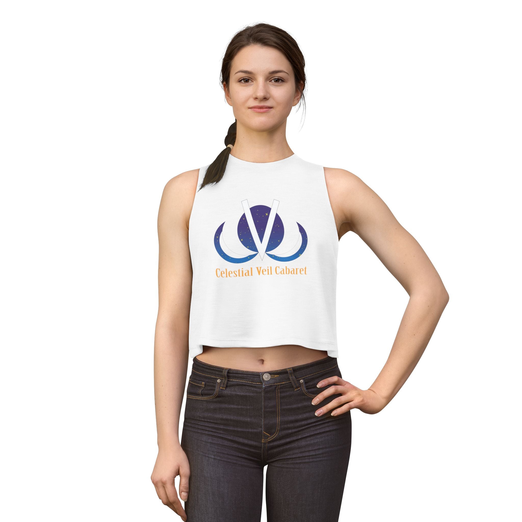 Celestial Veil Cabaret Crop Top — Moonlit Logo Women's Tank