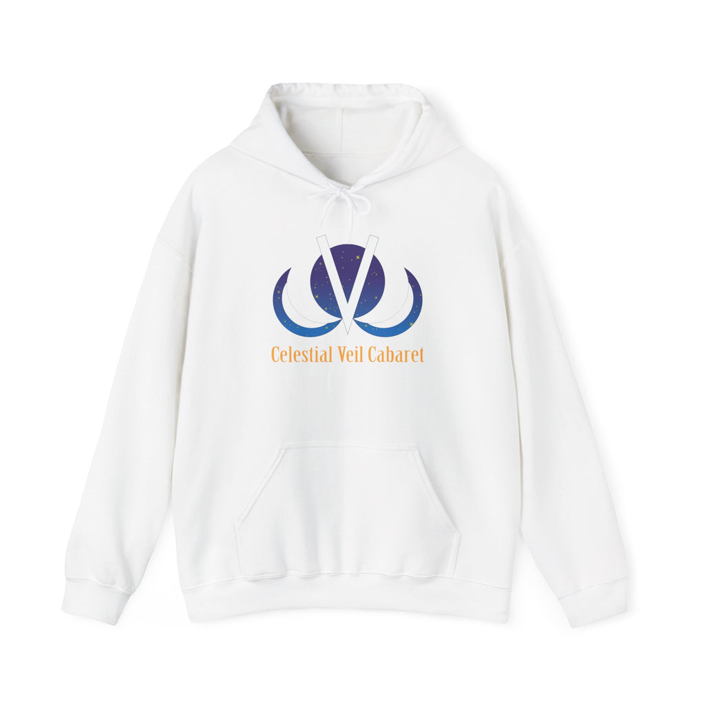Celestial Veil Cabaret Hoodie — Cosmic Crescent Logo Pullover