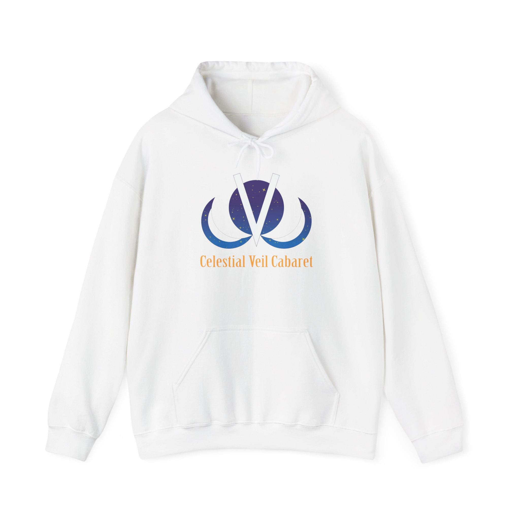 Celestial Veil Cabaret Hoodie — Cosmic Crescent Logo Pullover