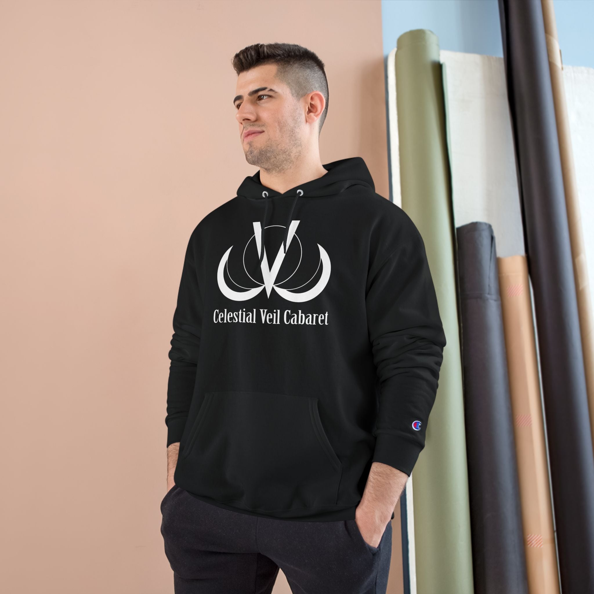Celestial Veil Cabaret Hoodie — Moon Logo Champion Pullover