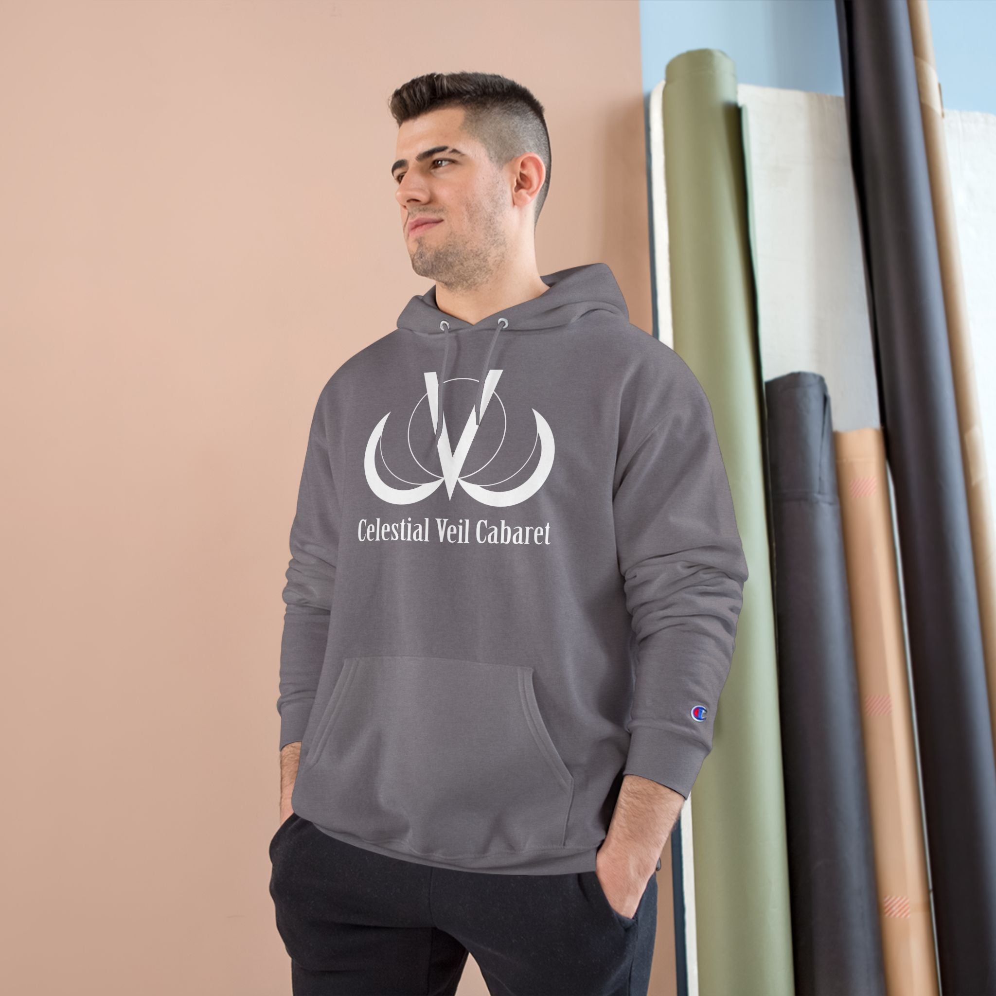 Celestial Veil Cabaret Hoodie — Moon Logo Champion Pullover
